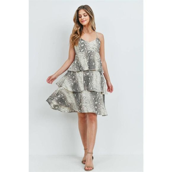 Snake Skin Tiered Ruffle Spaghetti Strap Dress - Picture 4 of 5